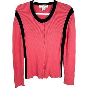 Sonia Rykiel Italian Pink Black Ribbed Knit Cardigan Sweater Size 46/14